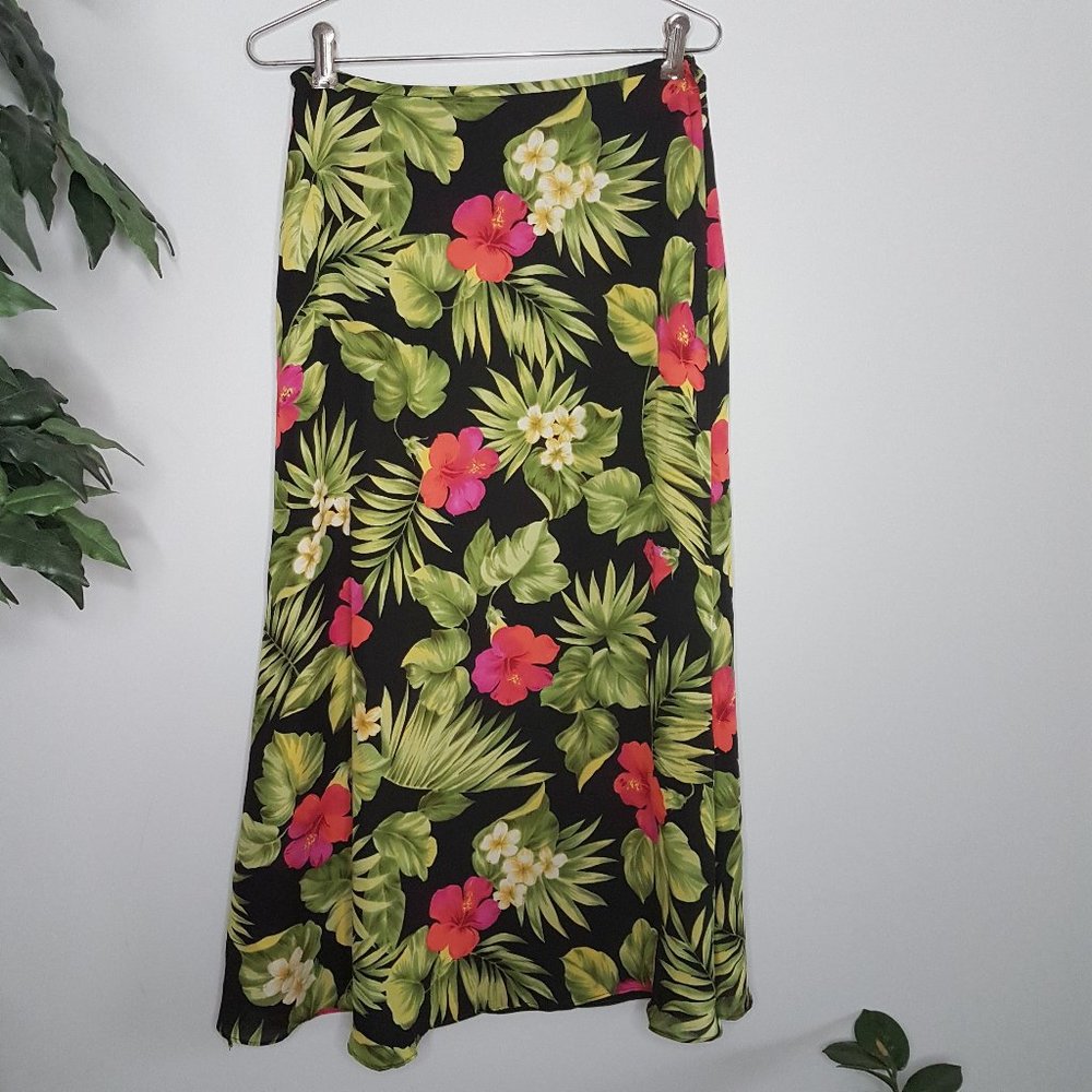 🌏 Lauren Ralph Lauren 100% Silk Floral Maxi Skirt - Size 6P